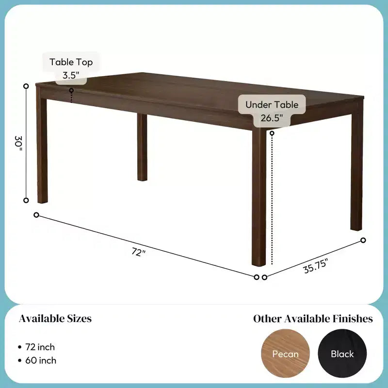 Table à manger en bois de 72 pouces pour 6 personnes, table de cuisine rectangulaire