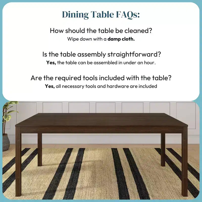 Table à manger en bois de 72 pouces pour 6 personnes, table de cuisine rectangulaire