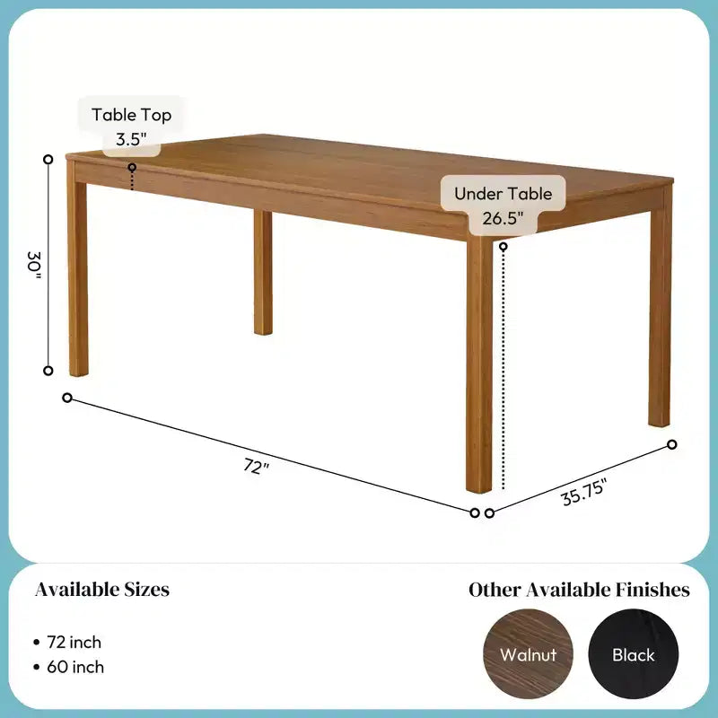 Table à manger en bois de 72 pouces pour 6 personnes, table de cuisine rectangulaire