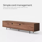 Meuble TV Mid-Century Modern 240 cm, console pour téléviseurs jusqu'à 254 cm, avec placards, portes en bois et cadre métallique, couleur noyer