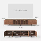 Meuble TV Mid-Century Modern 240 cm, console pour téléviseurs jusqu'à 254 cm, avec placards, portes en bois et cadre métallique, couleur noyer