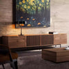 Luck Live Mid-Century Modern TV Stands 94.48 Consoles,up to100'' Media Centerw/ Cabinets & wood Doors&Metal Frame,Walnut-colored
