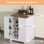 Meuble de bar de ferme avec plateau pliant, casier à vin 9 bouteilles et rangements multiples, blanc rustique