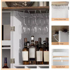 Meuble de bar de ferme avec plateau pliant, casier à vin 9 bouteilles et rangements multiples, blanc rustique