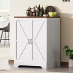 Meuble de bar de ferme avec plateau pliant, casier à vin 9 bouteilles et rangements multiples, blanc rustique