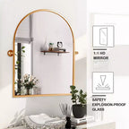 Miroir mural en métal arqué, 80 x 60 cm, à fixation murale, doré