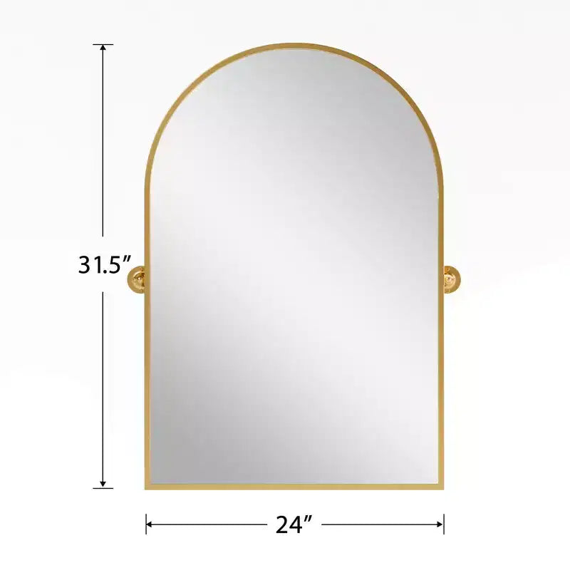 Miroir mural en métal arqué, 80 x 60 cm, à fixation murale, doré