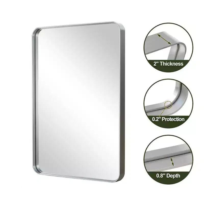 Miroir mural rectangulaire à cadre en métal, 50 x 32 pouces, argenté