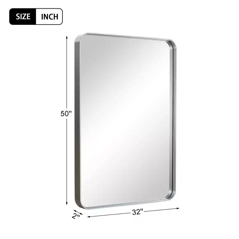 Miroir mural rectangulaire à cadre en métal, 50 x 32 pouces, argenté