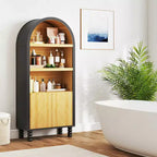 Bibliothèque à 5 niveaux arquée avec étagères ouvertes et armoire