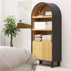 Bibliothèque à 5 niveaux arquée avec étagères ouvertes et armoire