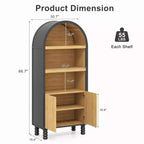 Bibliothèque à 5 niveaux arquée avec étagères ouvertes et armoire