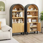 Bibliothèque à 5 niveaux arquée avec étagères ouvertes et armoire