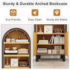 Bibliothèque à 5 niveaux arquée avec étagères ouvertes et armoire