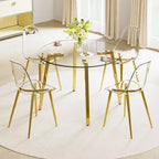 Table à manger ronde en verre trempé de 42 pouces avec base piédestal dorée