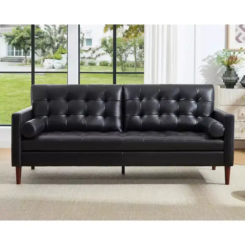 Canapé en cuir véritable de style moderne du milieu du siècle, canapé 3 places pour salon