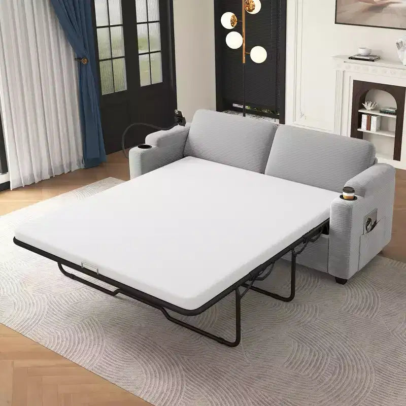 Causeuse-lit en velours côtelé de 72,8 po avec matelas, ports USB et rangement