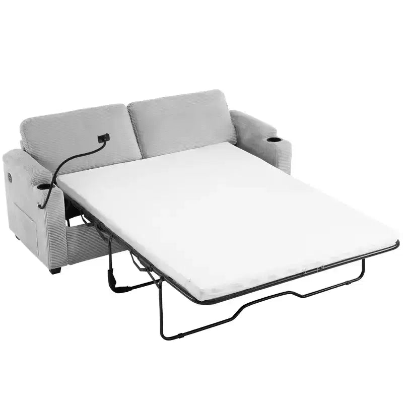 Causeuse-lit en velours côtelé de 72,8 po avec matelas, ports USB et rangement