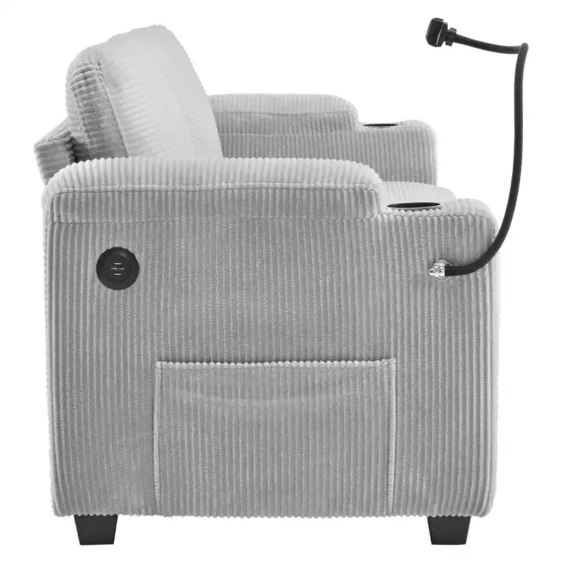 Causeuse-lit en velours côtelé de 72,8 po avec matelas, ports USB et rangement