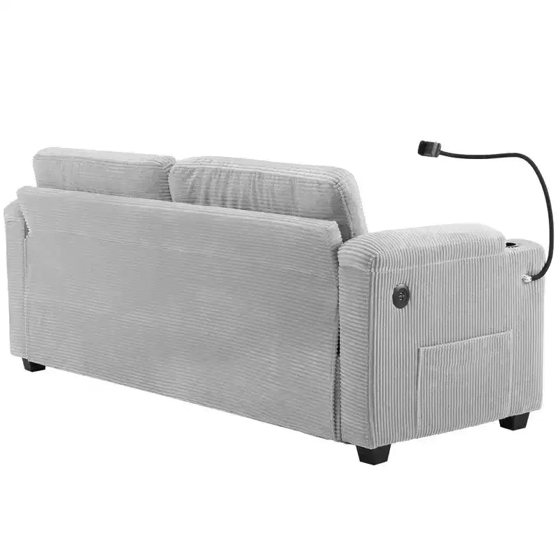 Causeuse-lit en velours côtelé de 72,8 po avec matelas, ports USB et rangement