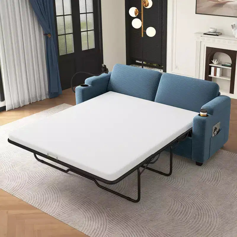 Causeuse-lit en velours côtelé de 72,8 po avec matelas, ports USB et rangement