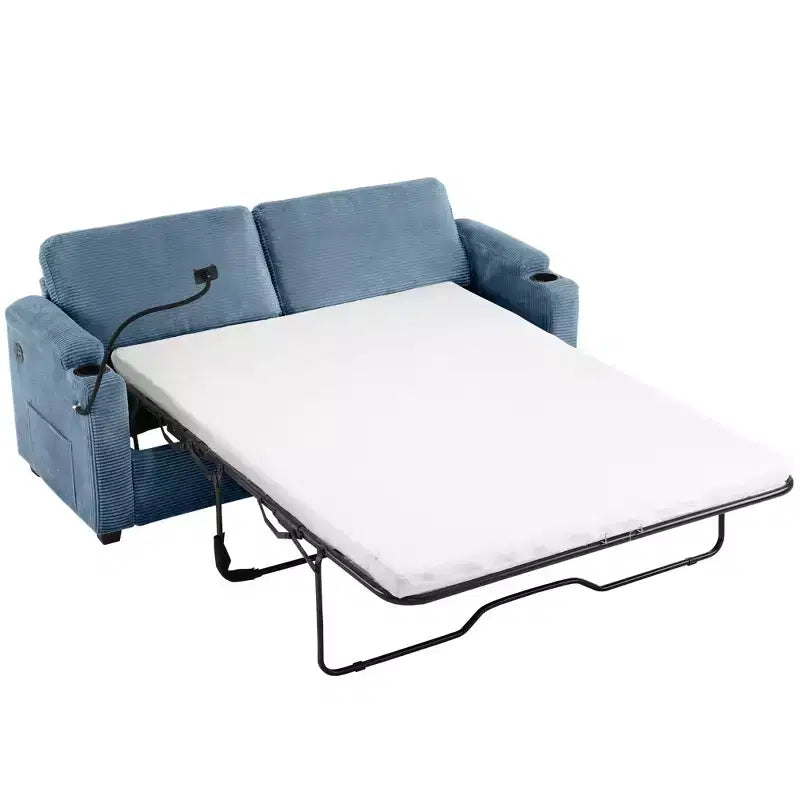 Causeuse-lit en velours côtelé de 72,8 po avec matelas, ports USB et rangement