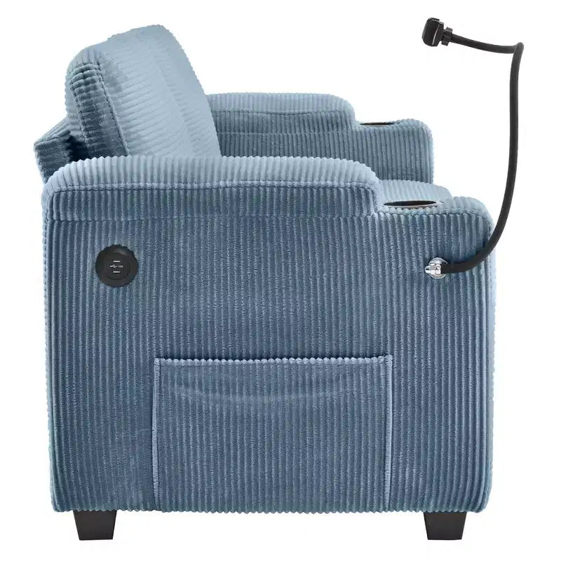 Causeuse-lit en velours côtelé de 72,8 po avec matelas, ports USB et rangement