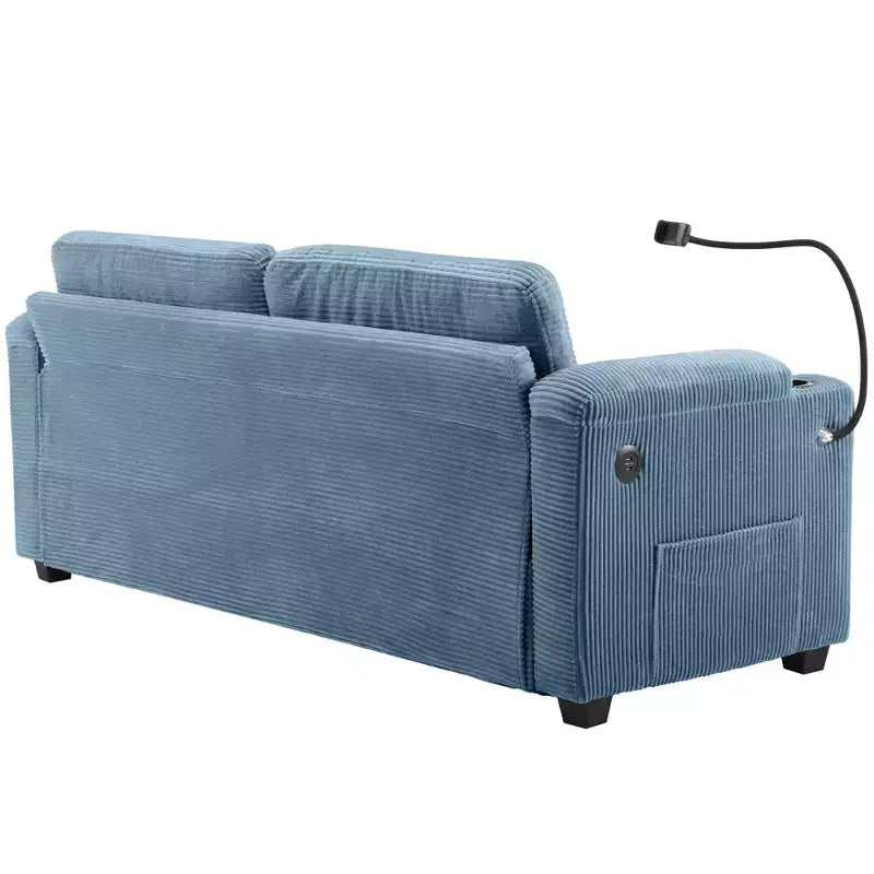 Causeuse-lit en velours côtelé de 72,8 po avec matelas, ports USB et rangement