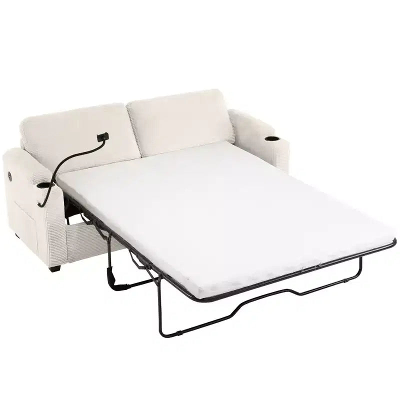 Causeuse-lit en velours côtelé de 72,8 po avec matelas, ports USB et rangement