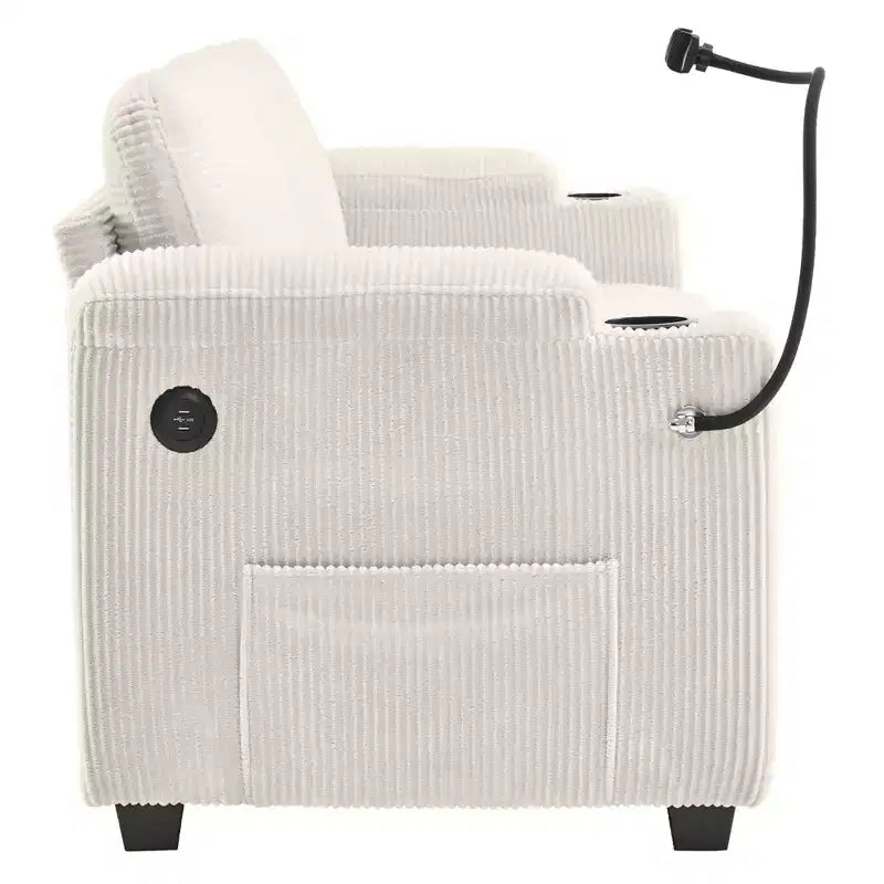 Causeuse-lit en velours côtelé de 72,8 po avec matelas, ports USB et rangement