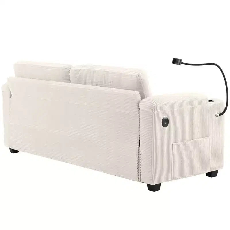 Causeuse-lit en velours côtelé de 72,8 po avec matelas, ports USB et rangement