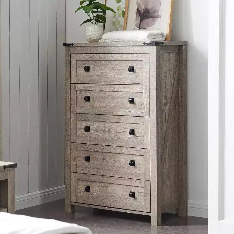 Commode double à 6 tiroirs, grande commode en bois rustique pour chambre à coucher, salon, couloir