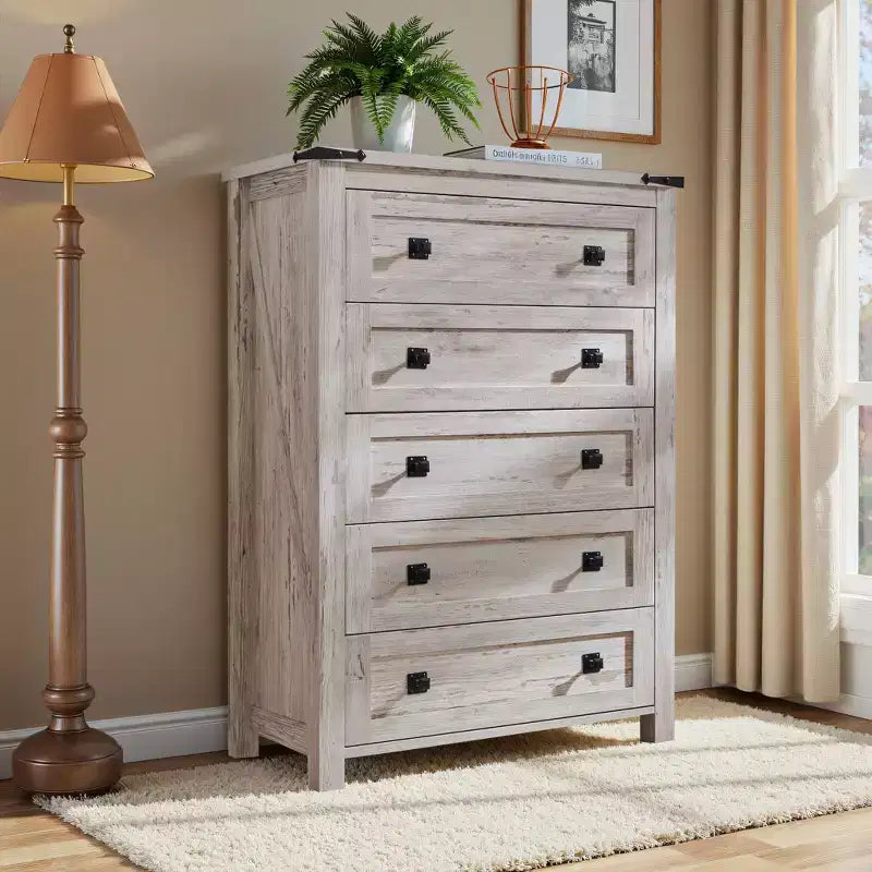 Commode double à 6 tiroirs, grande commode en bois rustique pour chambre à coucher, salon, couloir