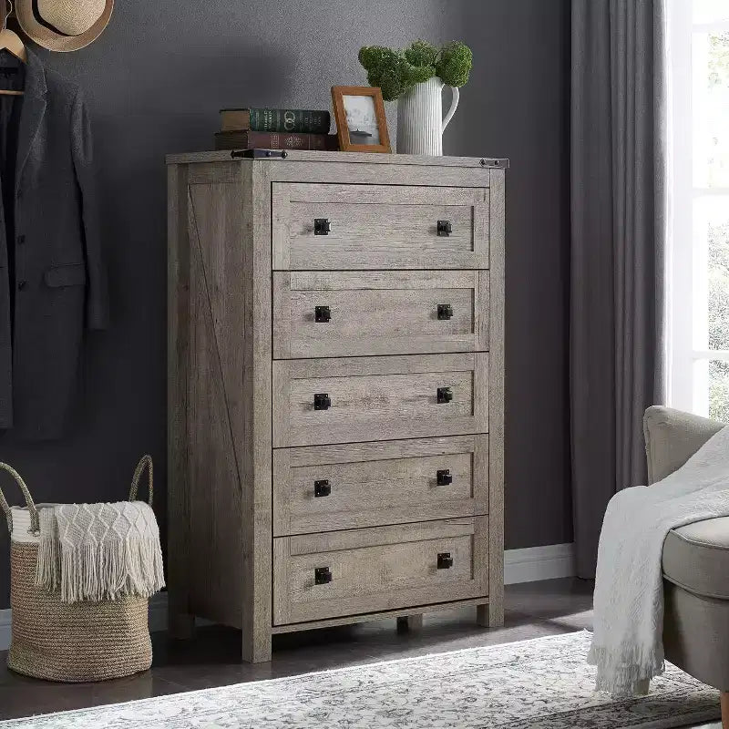 Commode double à 6 tiroirs, grande commode en bois rustique pour chambre à coucher, salon, couloir