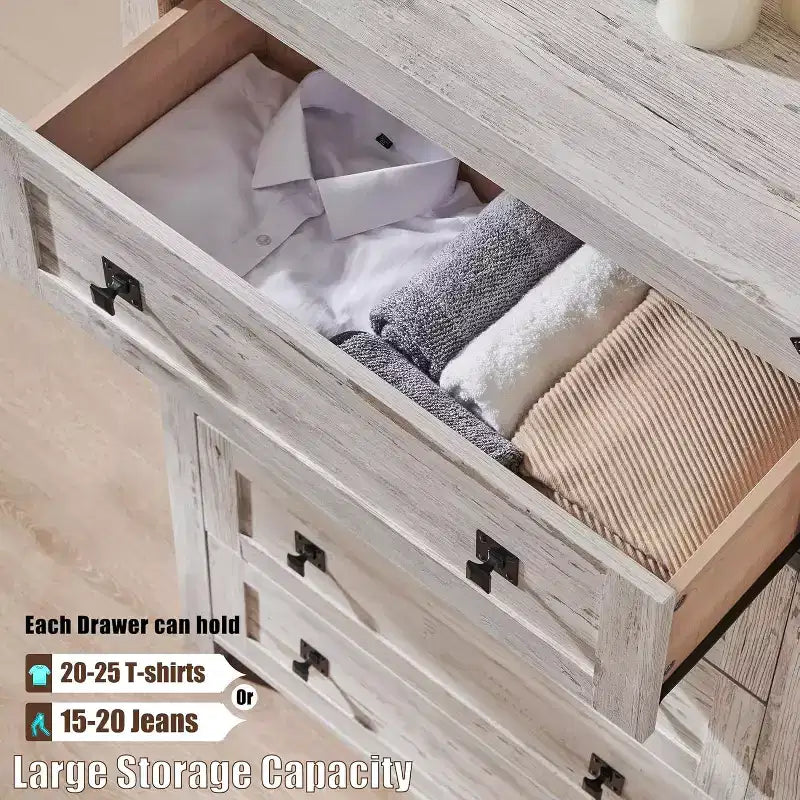 Commode double à 6 tiroirs, grande commode en bois rustique pour chambre à coucher, salon, couloir