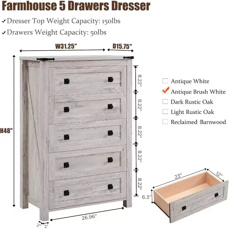 Commode double à 6 tiroirs, grande commode en bois rustique pour chambre à coucher, salon, couloir