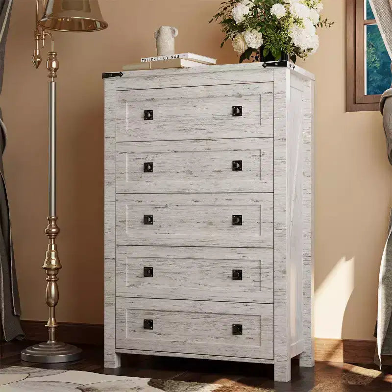 Commode double à 6 tiroirs, grande commode en bois rustique pour chambre à coucher, salon, couloir