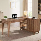 Bureau d'ordinateur d'angle en L de 57 pouces avec armoire de rangement pour bureau à domicile