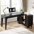Bureau d'ordinateur d'angle en L de 57 pouces avec armoire de rangement pour bureau à domicile