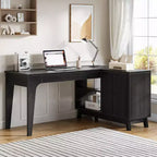 Bureau d'ordinateur d'angle en L de 57 pouces avec armoire de rangement pour bureau à domicile