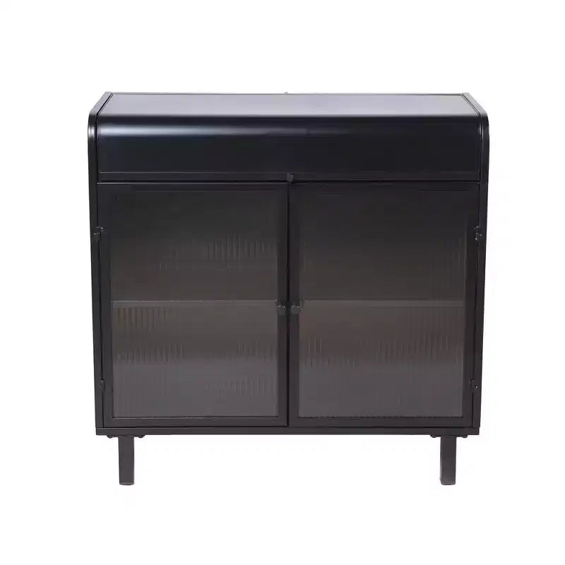Meuble de rangement en acier et verre avec couvercle à charnières, 2 portes et 4 étagères