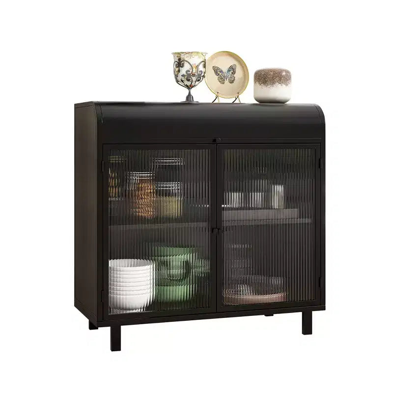 Meuble de rangement en acier et verre avec couvercle à charnières, 2 portes et 4 étagères