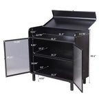 Meuble de rangement en acier et verre avec couvercle à charnières, 2 portes et 4 étagères