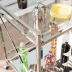 Chariot de bar en fer avec étagères en verre miroir - Argent/Anthracite