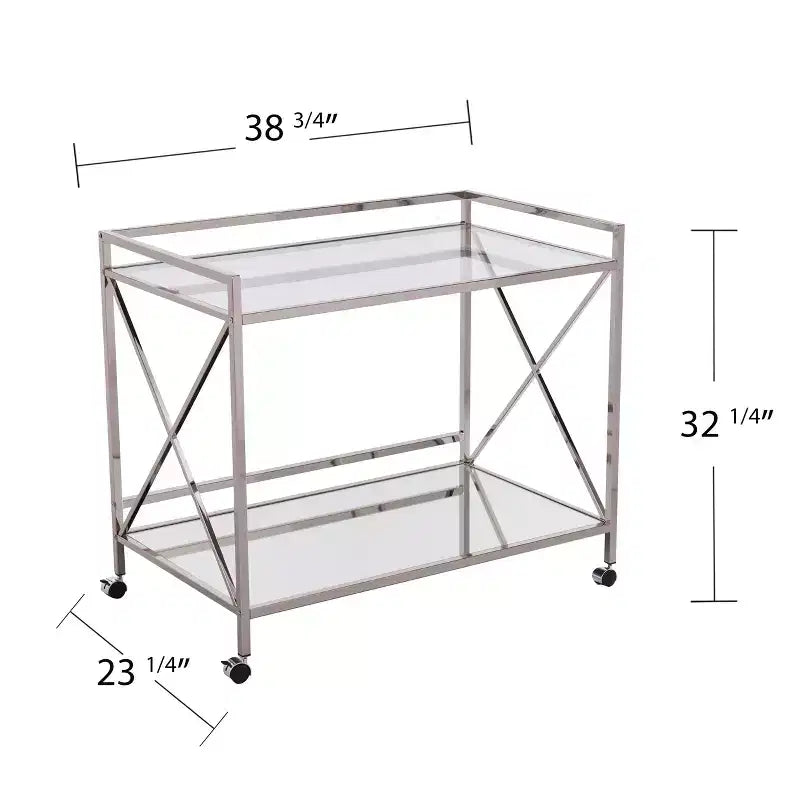 Chariot de bar en fer avec étagères en verre miroir - Argent/Anthracite