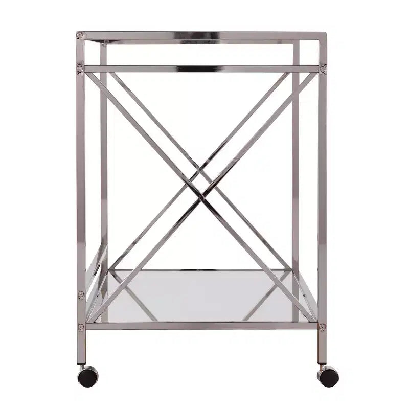 Chariot de bar en fer avec étagères en verre miroir - Argent/Anthracite