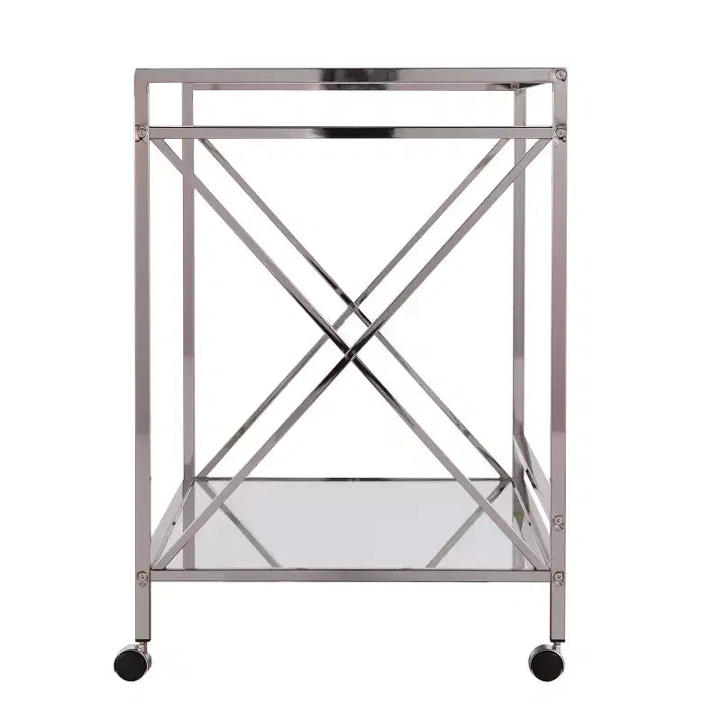 Chariot de bar en fer avec étagères en verre miroir - Argent/Anthracite