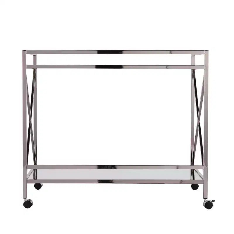 Chariot de bar en fer avec étagères en verre miroir - Argent/Anthracite