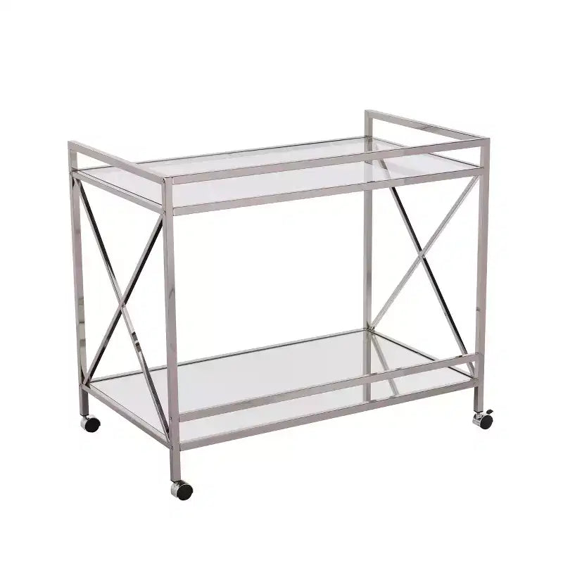 Chariot de bar en fer avec étagères en verre miroir - Argent/Anthracite