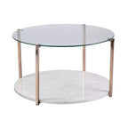 Table basse ronde à plateau en verre et cadre en fer doré